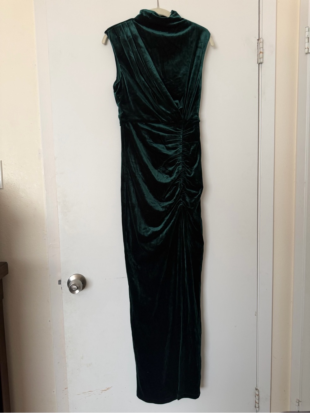 Lulu's Deep Emerald Green Velvet Draped Maxi Dress